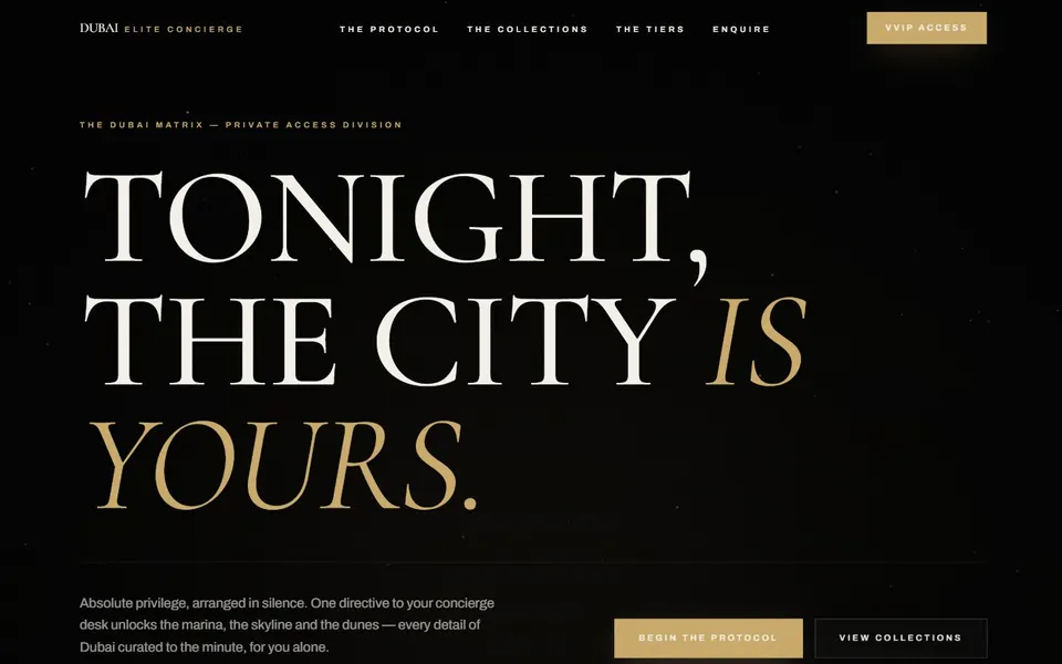 Screenshot of the Dubai concierge website