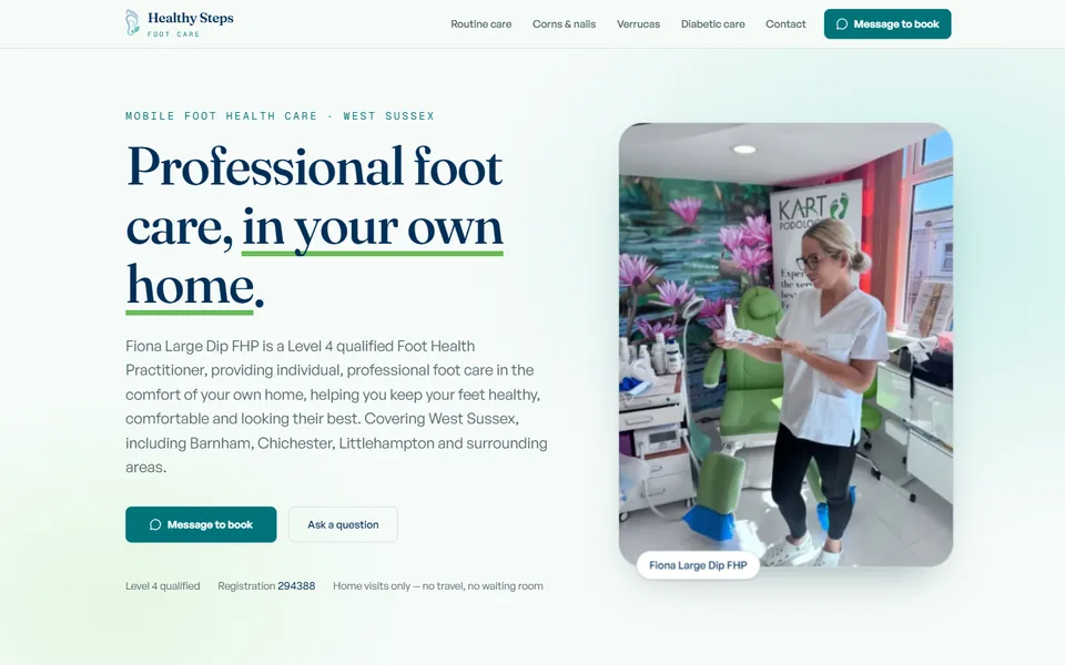 Screenshot of the mobile foot care website