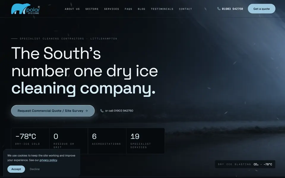 Screenshot of the dry ice cleaning contractor website