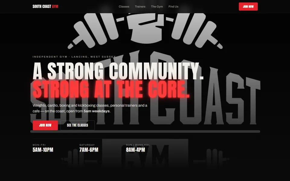 Screenshot of the independent gym website