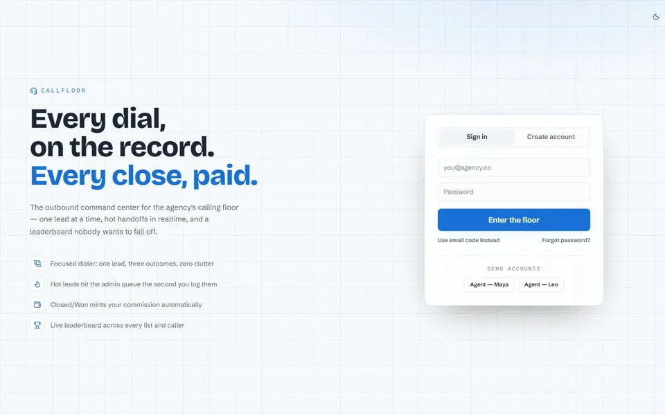 Screenshot of the white-label calling platform website